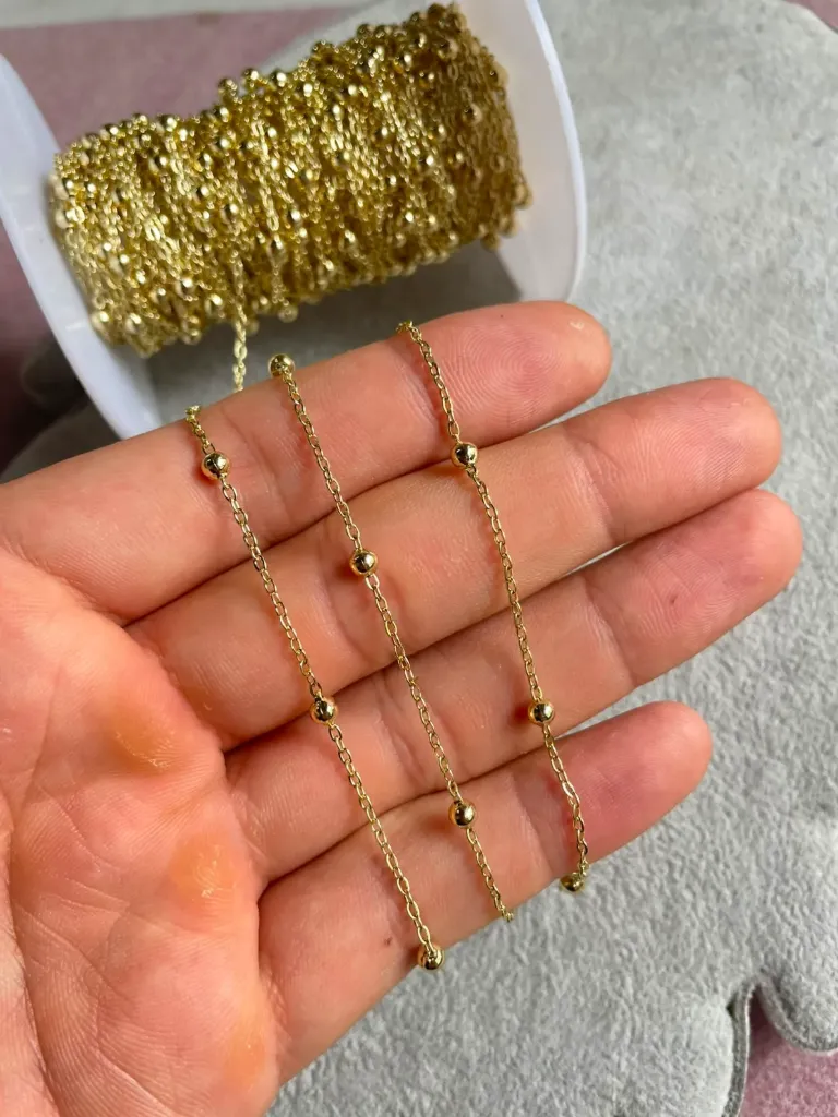 CADENA CON BALINES ACERO CON BAÑO 18K (YARDA)